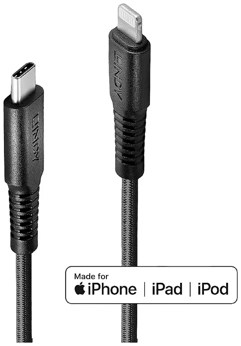 USB-kabel USB 2.0 Apple Lightning kontakt , USB-C®-kontakt 3.00 m Svart PVC-mantel 31288 från Lindy i Svart – produktbild