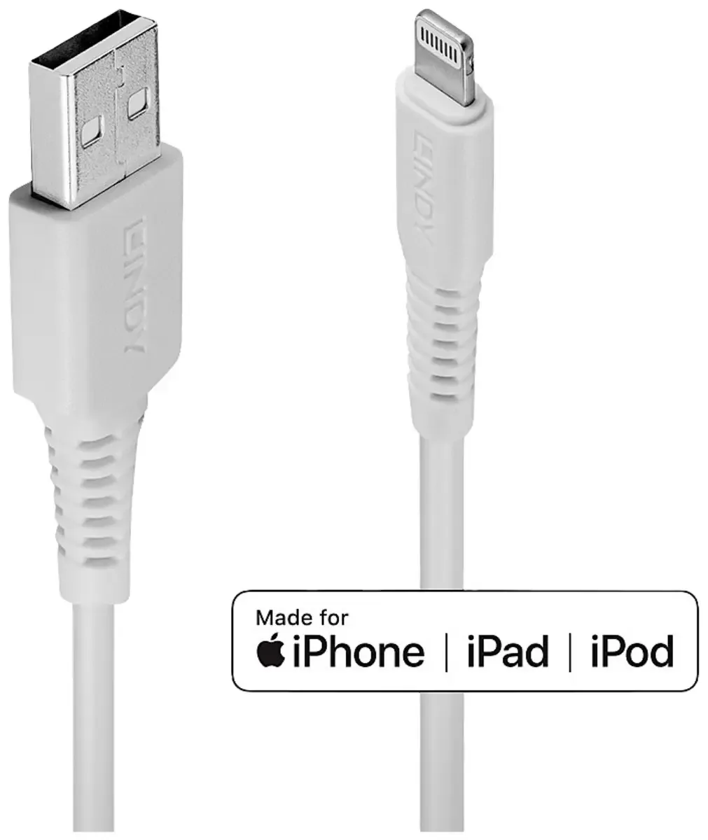 USB-kabel USB 2.0 USB-A kontakt, Apple Lightning kontakt 0.50 m Vit Halogenfri 31325 från Lindy i Vit – produktbild