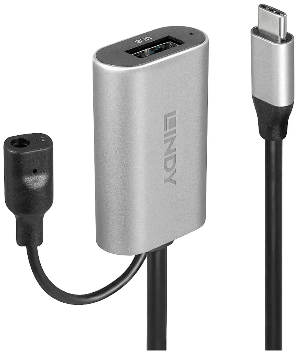USB-kabel USB 3.2 Gen1 USB-C® stik, USB-A-hunstik 5.00 m Sort, Grå Aktiv med signalforstærkning 43270 från Lindy i Svart, Grå – produktbild