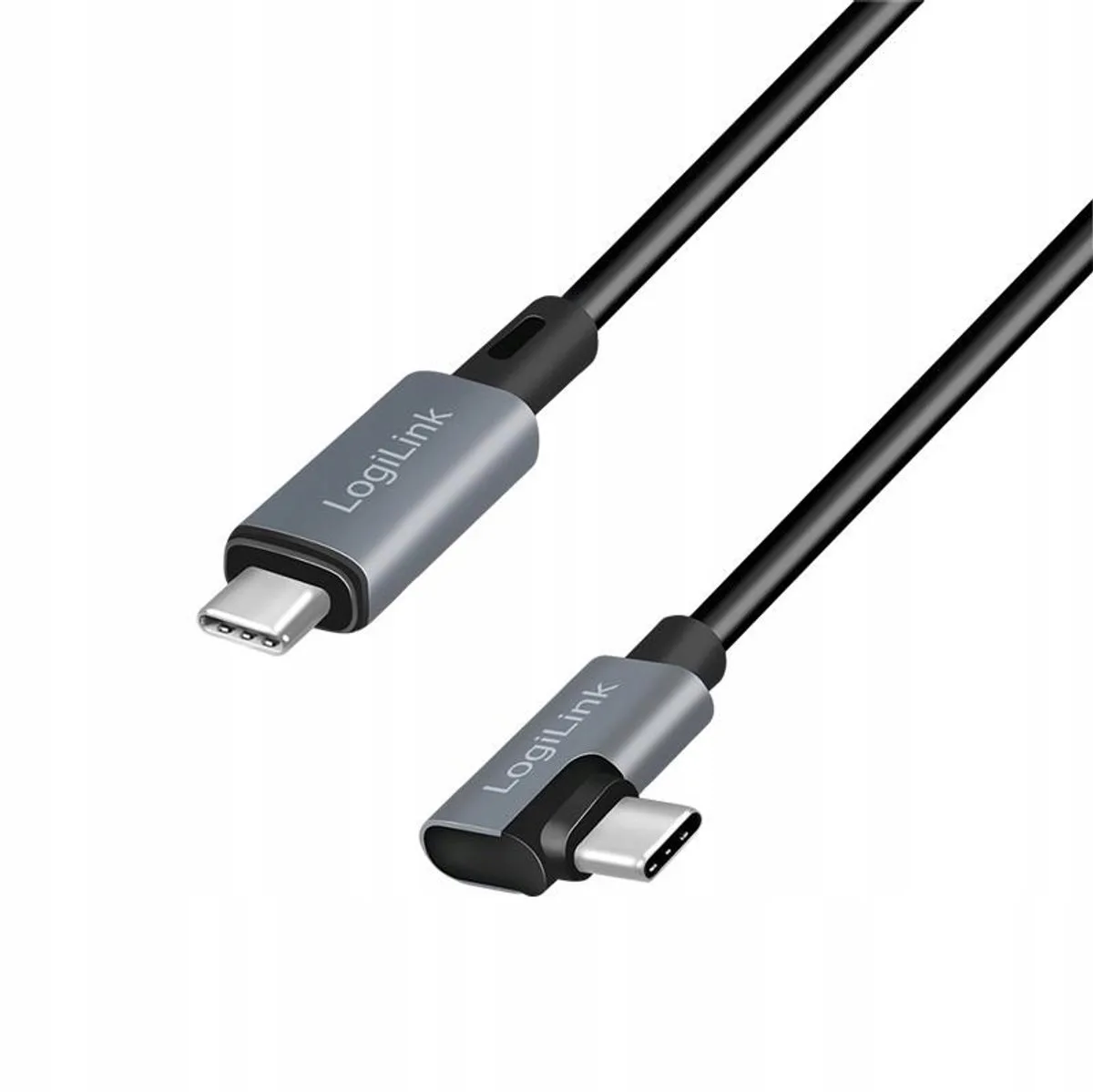CU0184 USB-C naar USB-C Kabel 3m Hoekig Zwart/Grijs fra LogiLink i Sort, Sølv – produktbillede