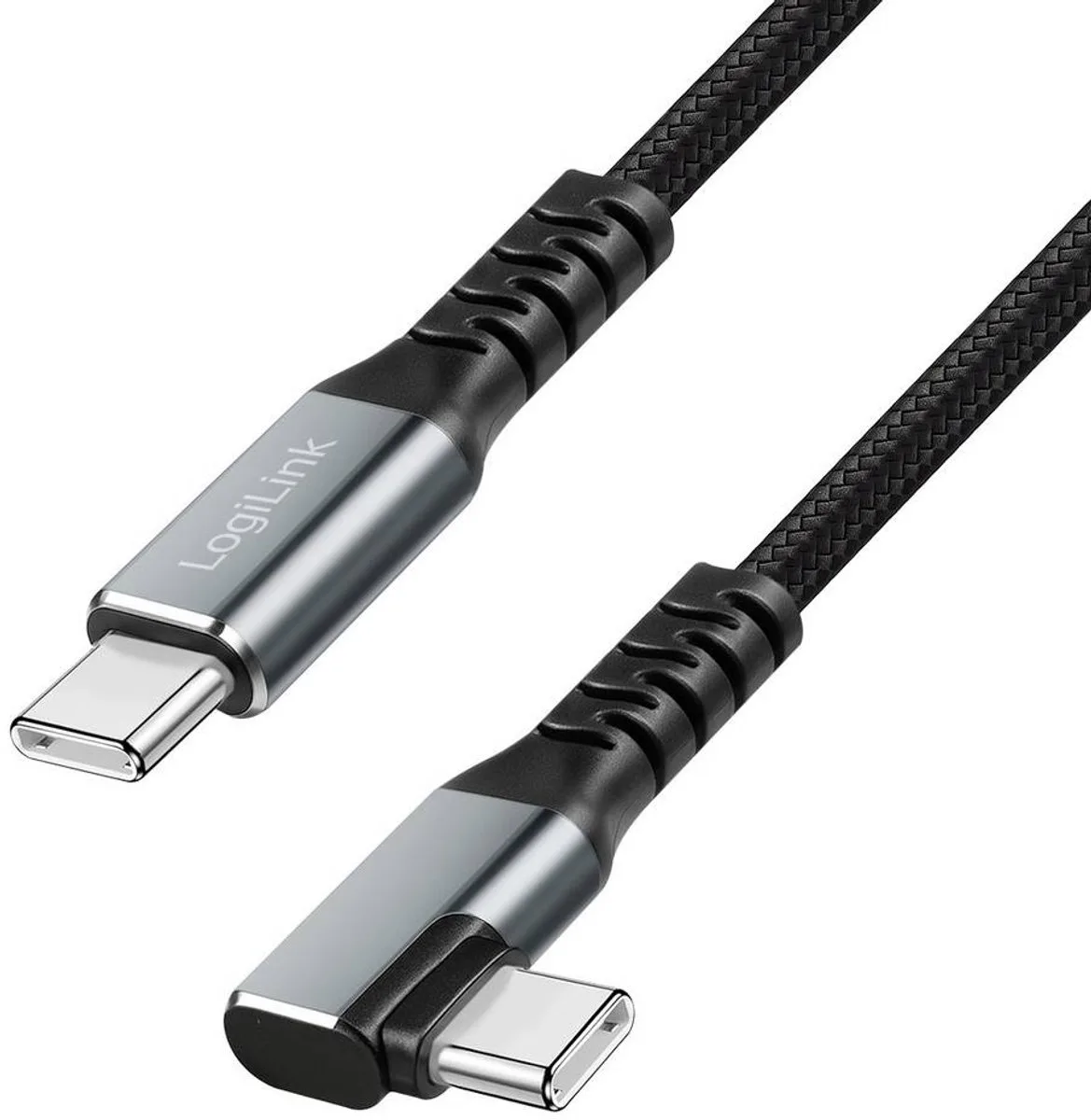 CU0272 USB-C-kabel USB 3.2 Gen2 USB-C stekker 2.0 m 90° haaks naar rechts från LogiLink i Svart – produktbild