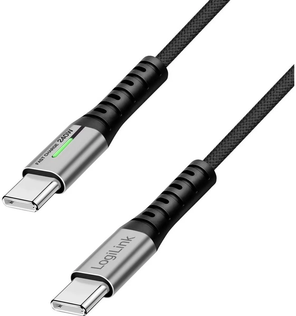 CU0444 USB-C-kabel USB 3.2 Gen2x2 USB-C stekker 2.00 m Met LED, 4K UHD, Stekker past op beide manieren fra LogiLink i Sort – produktbillede
