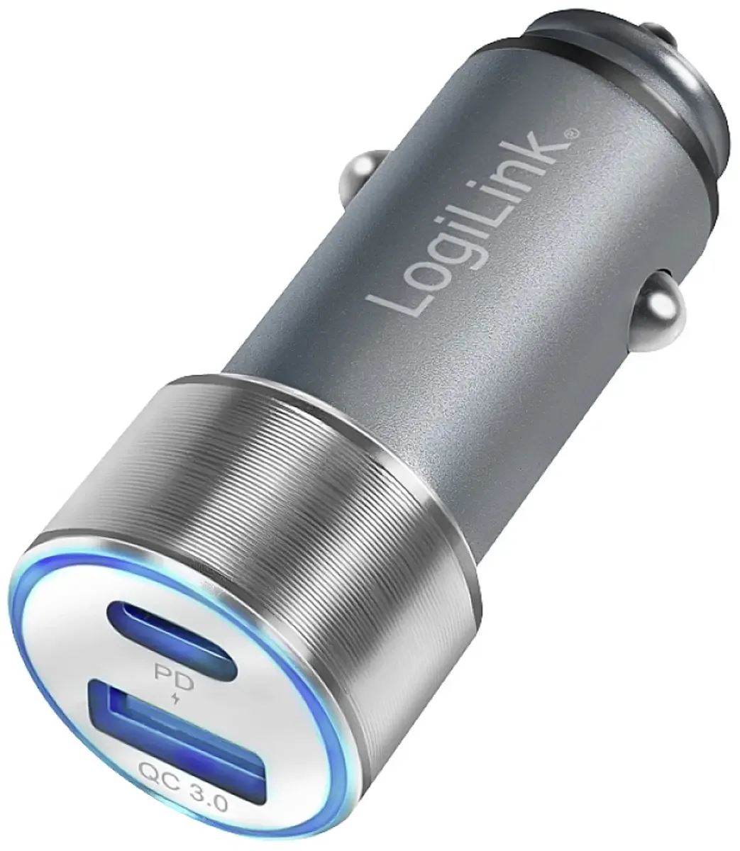 Ladegerät USB-oplader 36 W 1 x USB-A, 1 x USB-C® Power Delivery Personbil USB Power Delivery (USB-PD) fra LogiLink i Sølv – produktbillede