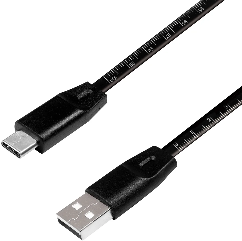 USB 2.0 Kabel mit Lineal, USB-A - USB-C Stecker fra LogiLink – produktbillede