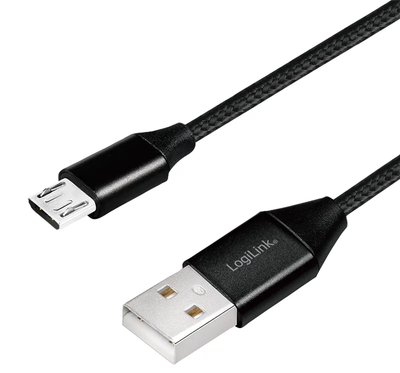USB 2.0 kabel, USB-A naar micro-USB-stekker, 0,3 m van LogiLink – productfoto