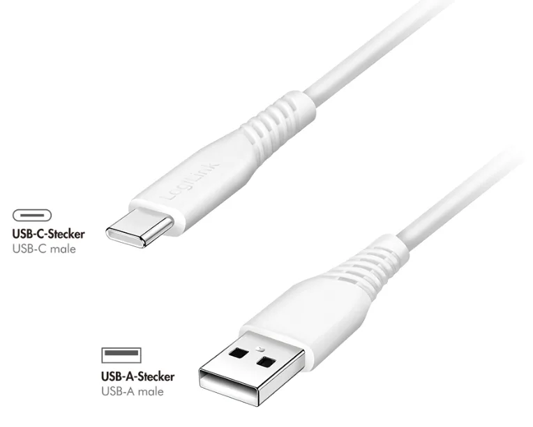 USB-C kabel USB 2.0 USB-C® stik, USB-A-hanstik 0.5 m Hvid CU0251 fra LogiLink – produktbillede
