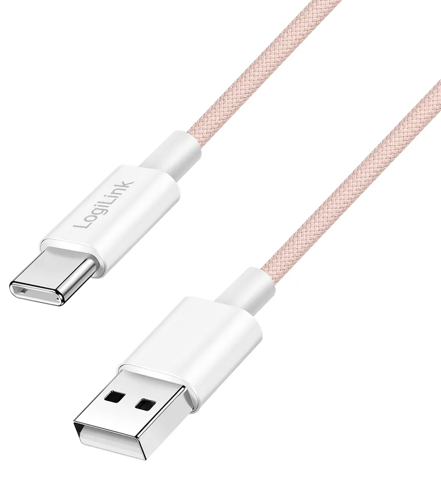 USB 2.0 Kabel, USB-A - USB-C Stecker, 0,5 m, rosa fra LogiLink – produktbillede