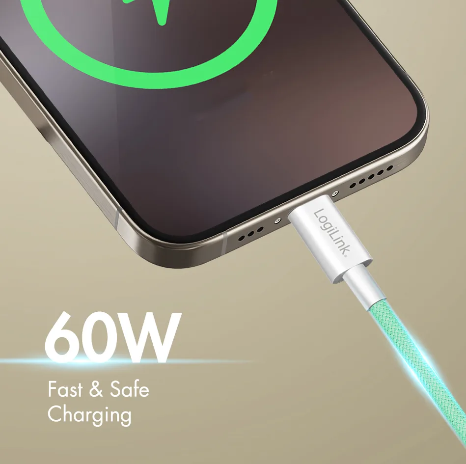 USB-C kabel USB 2.0 USB-A-hanstik, USB-C® stik 1 m Grøn Afskærmet CU0327 fra LogiLink – produktbillede