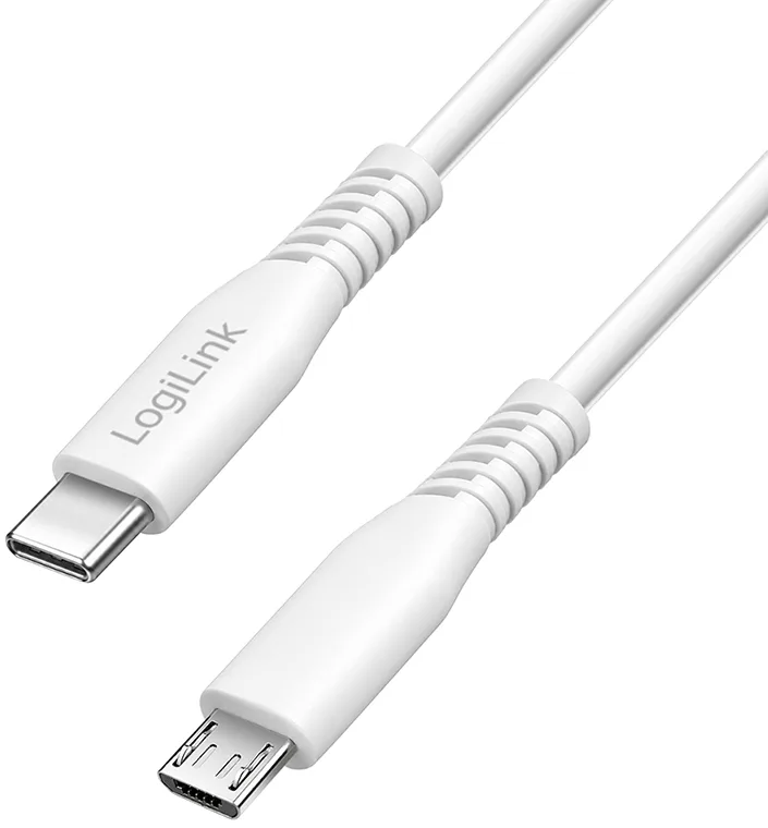 USB 2.0 Kabel, USB-C - Micro USB-B, 0,3 m, weiß fra LogiLink – produktbillede