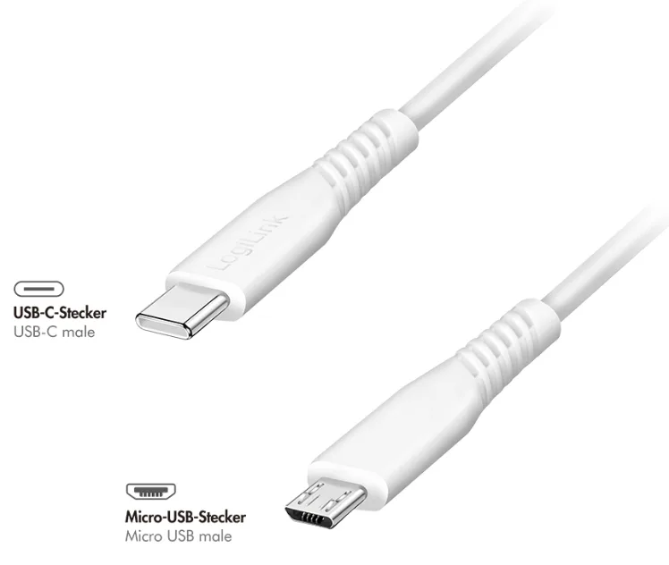 USB 2.0 Kabel, USB-C - Micro USB-B, 0,5 m, weiß fra LogiLink – produktbillede