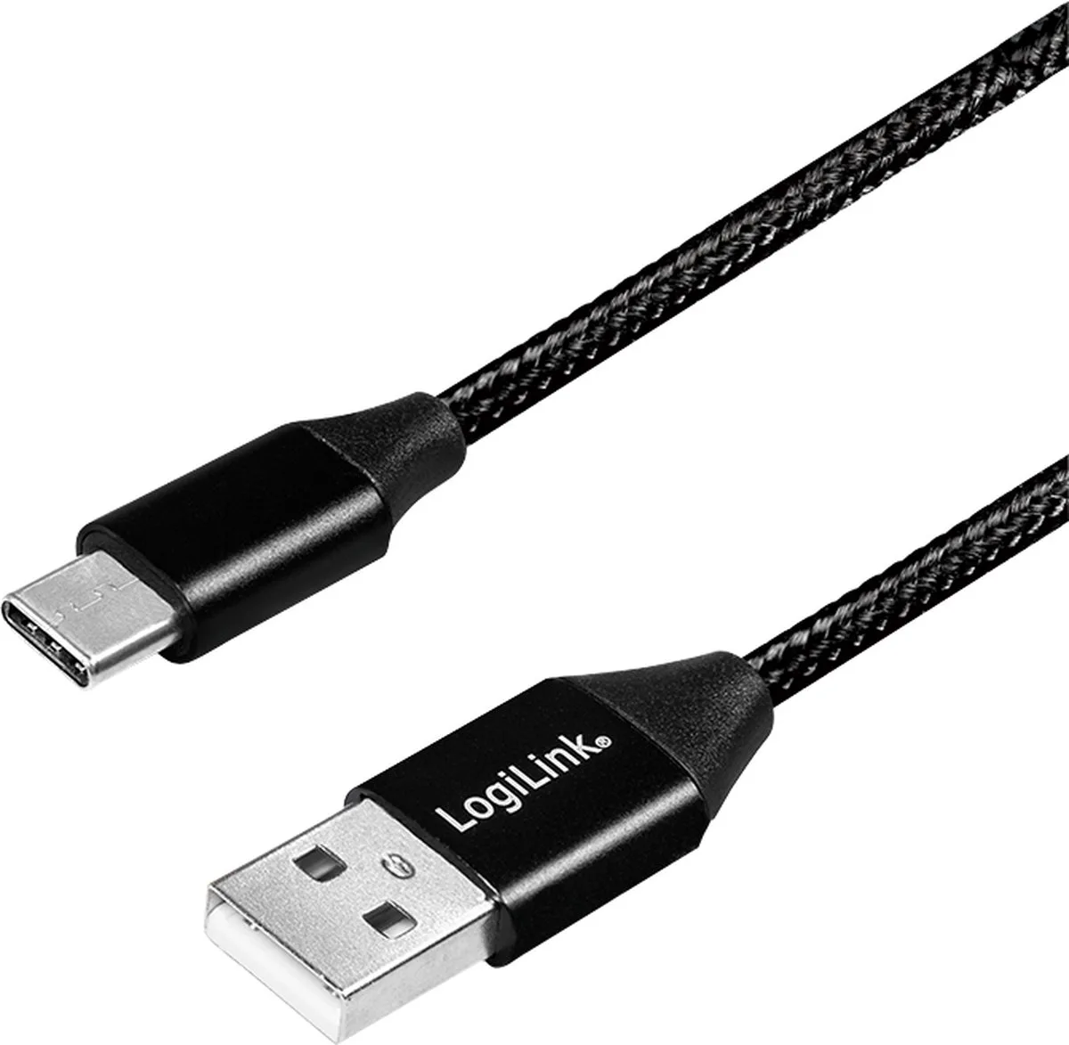 USB-kabel 1 meter USB 2.0 USB C USB A van LogiLink in Zwart – productfoto