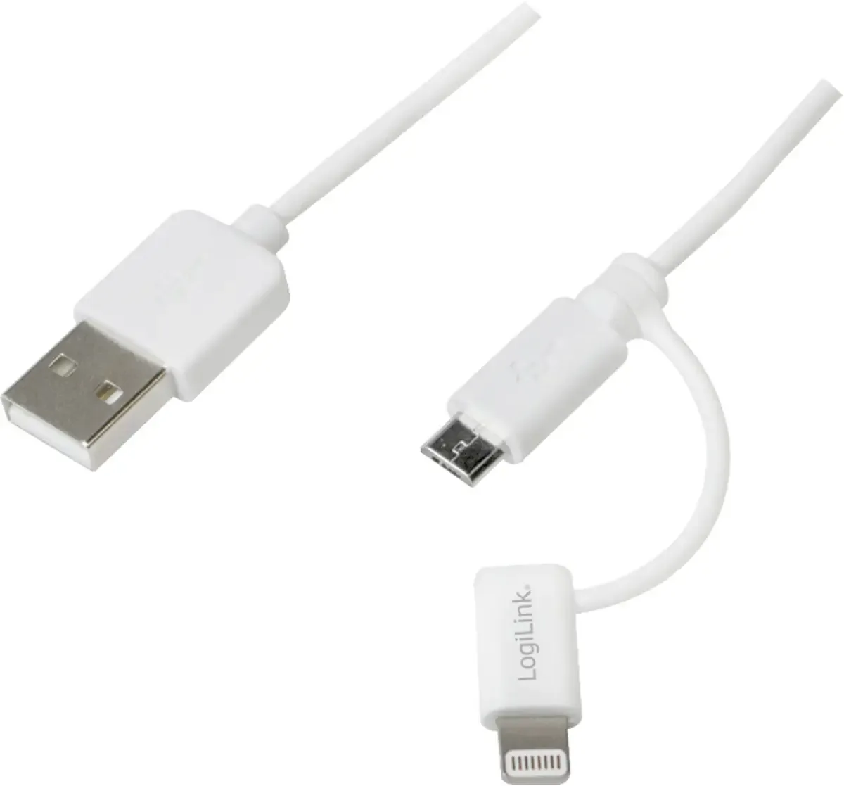 USB-kabel USB 2.0 USB-A stekker, USB-micro-B stekker, Apple Lightning stekker 1.00 m CU0118 fra LogiLink i Hvid – produktbillede