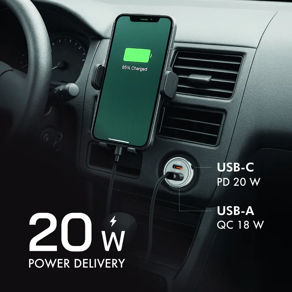 USB-KFZ-Ladegerät, 2-fach, 20 Watt, silber från LogiLink – produktbild