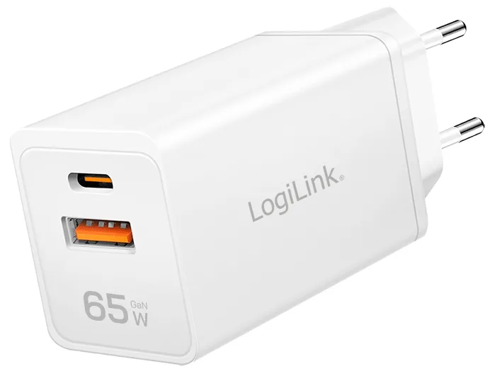 USB-Steckdosenadapter, 1x USB-A, 1x USB-C, 65 Watt von LogiLink – Produktfoto