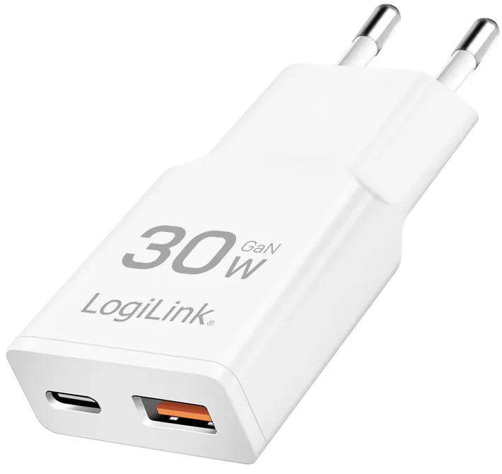 USB-Steckdosenadapter, 1x USB-C (PD), 1x USB-A (QC) fra LogiLink – produktbillede