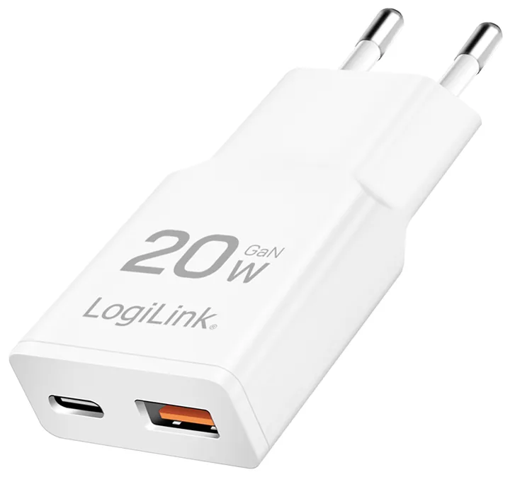 USB-Steckdosenadapter, 1x USB-C (PD), 1x USB-A (QC) von LogiLink – Produktfoto