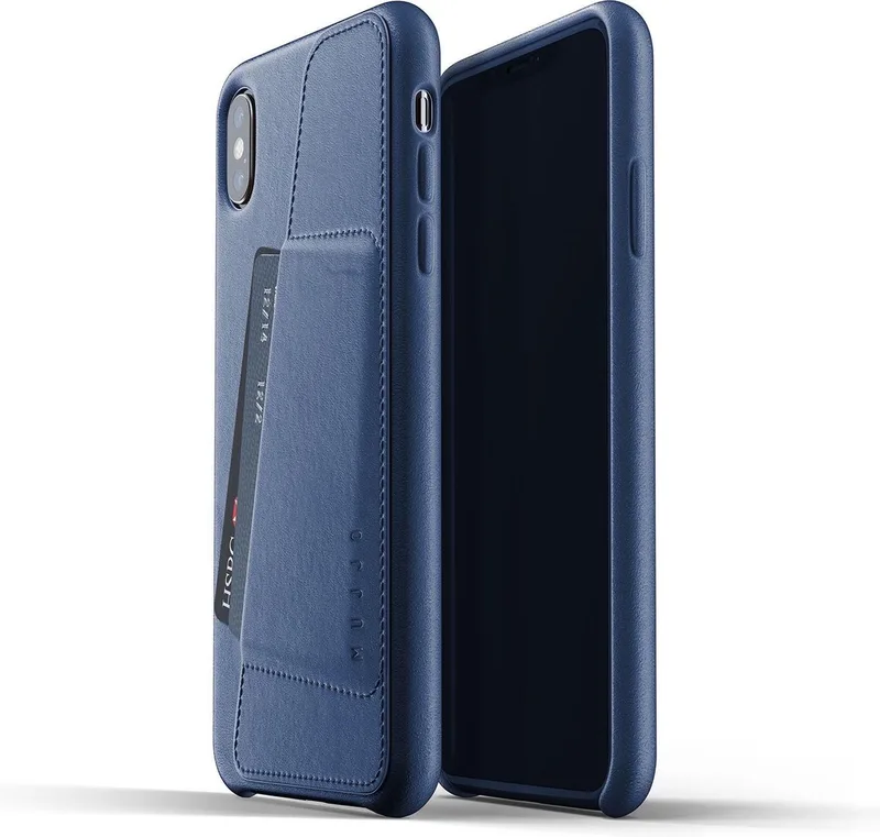 Full Leather Wallet iPhone XS Max van Mujjo in Blauw – productfoto