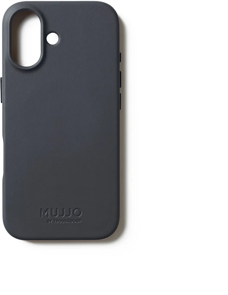 Volledig Lederen Hoesje iPhone 17 – 1mm Verhoogde Leren Rand voor Schermbeveiliging – Unieke Patina Over Tijd – Volledig Omhuld in Fijnkorrelig Kalfsleer van Mujjo in Grijs – productfoto