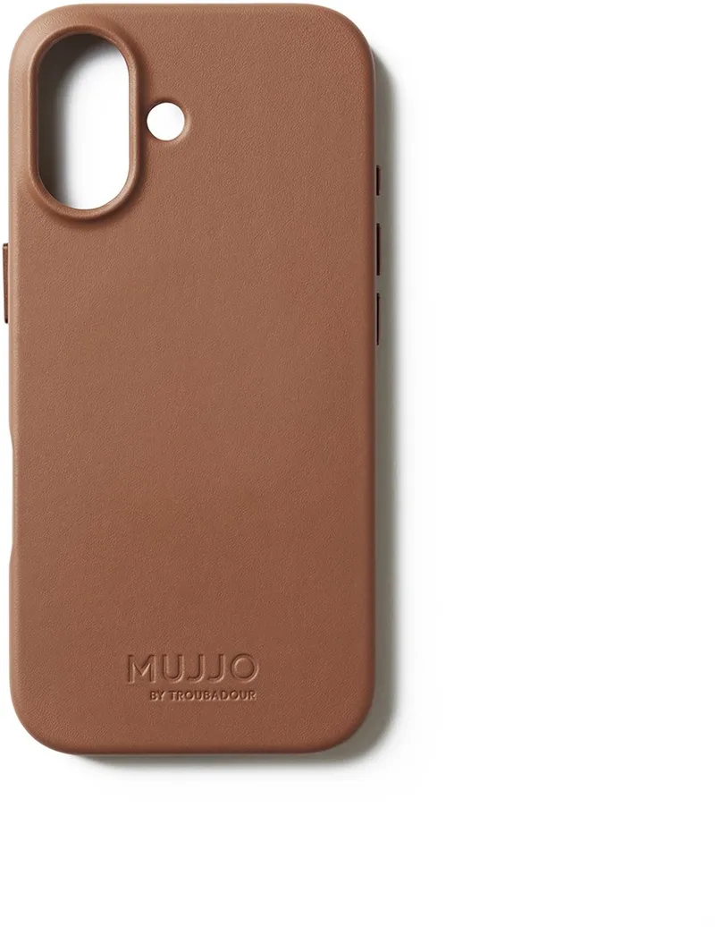 Volledig Lederen Hoesje iPhone 17 – 1mm Verhoogde Leren Rand voor Schermbeveiliging – Unieke Patina Over Tijd – Volledig Omhuld in Fijnkorrelig Kalfsleer by Mujjo in Brown – product photo