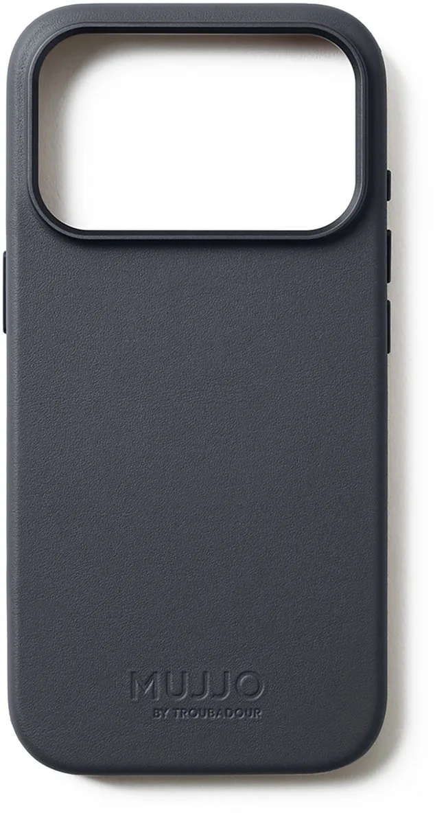Volledig lederen hoesje iPhone 17 Pro – 1mm verhoogde leren rand voor schermbeveiliging – Unieke patina met de tijd – Gemaakt van fijnkorrelig Deens kalfsleer från Mujjo i Grå – produktbild