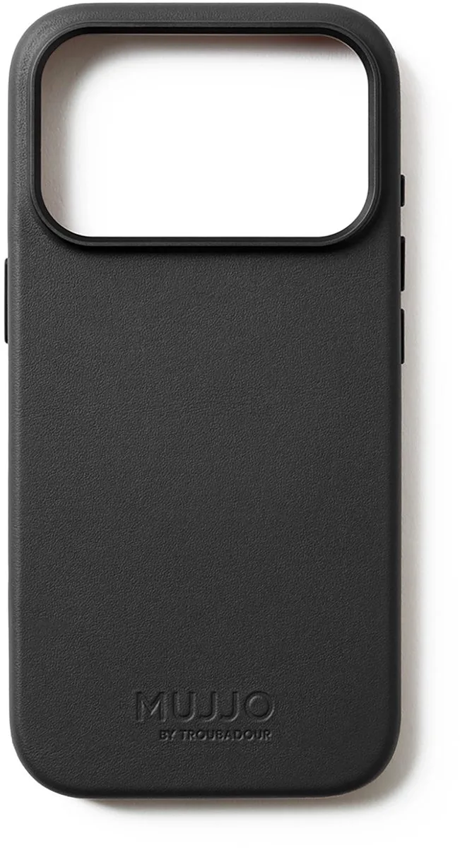 Volledig lederen hoesje iPhone 17 Pro – 1mm verhoogde leren rand voor schermbeveiliging – Unieke patina met de tijd – Gemaakt van fijnkorrelig Deens kalfsleer by Mujjo in Black – product photo