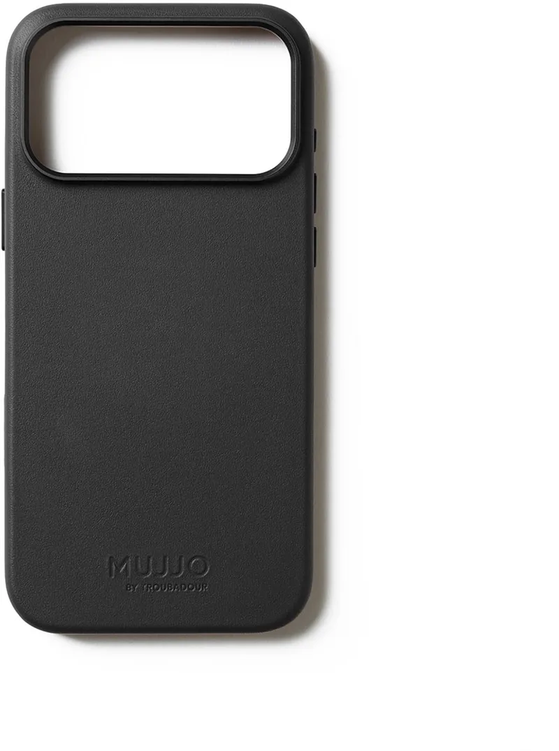 Volledig lederen hoesje iPhone 17 Pro Max – 1mm verhoogde leren rand voor schermbeveiliging – Unieke patina over tijd – Gemaakt van fijnkorrelig Deens kalfsleer by Mujjo in Black – product photo