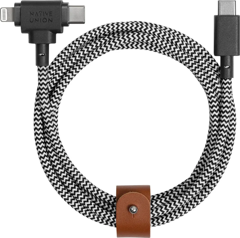 Belt Cable Duo - USB-C naar Lighting - 3M - 60W van Native Union in Zebra – productfoto