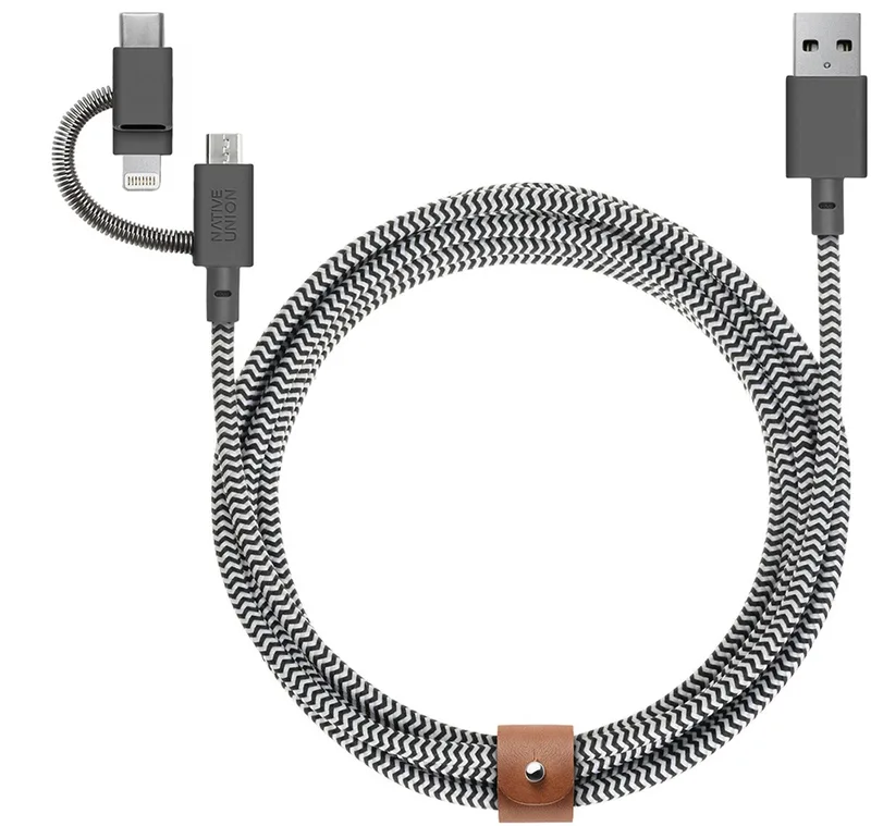 Belt Cable Universeel (Usb-A - Usb-C, Micro Usb, Lightning) 2M, Zebra by Native Union in Transparent – product photo