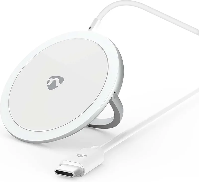 Draadloze Oplader - Staand - 5 / 7.5 / 10 / 15 W - 1.0 / 1.1 / 1.67 / 2.0 A - Inclusief kabel - USB Type-C - 1.00 m by Nedis in Aluminium – product photo