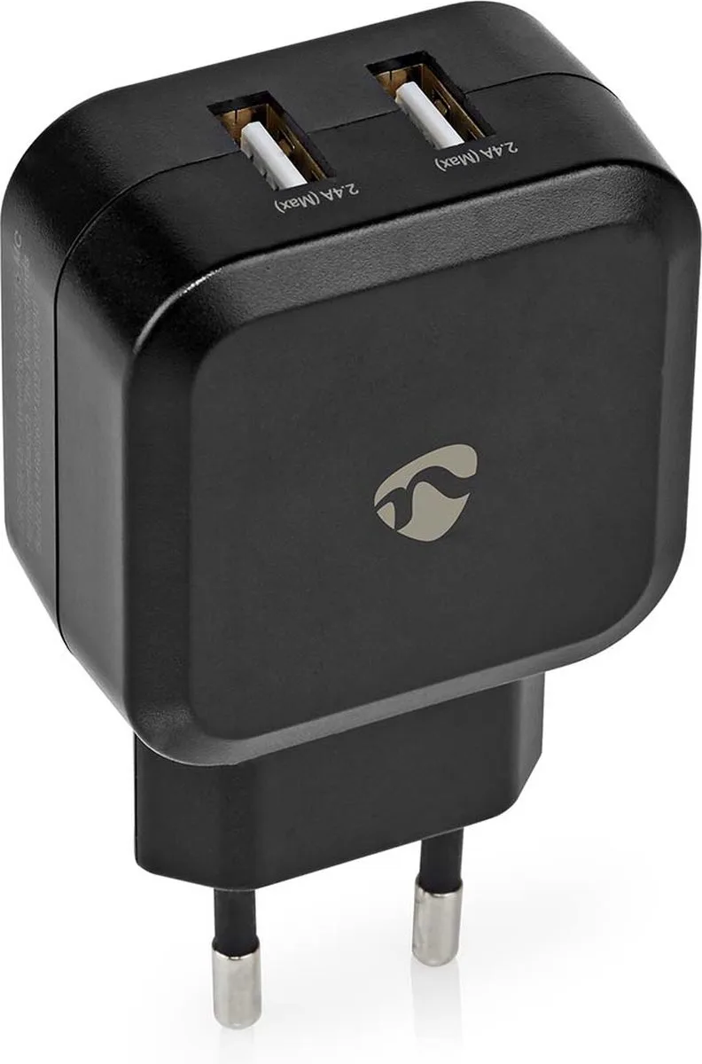 Oplader - 24 W - 2x 2.4 A - Outputs: 2 - 2x USB-A - Geen Kabel Inbegrepen - Single Voltage Output de Nedis en Noir – photo produit