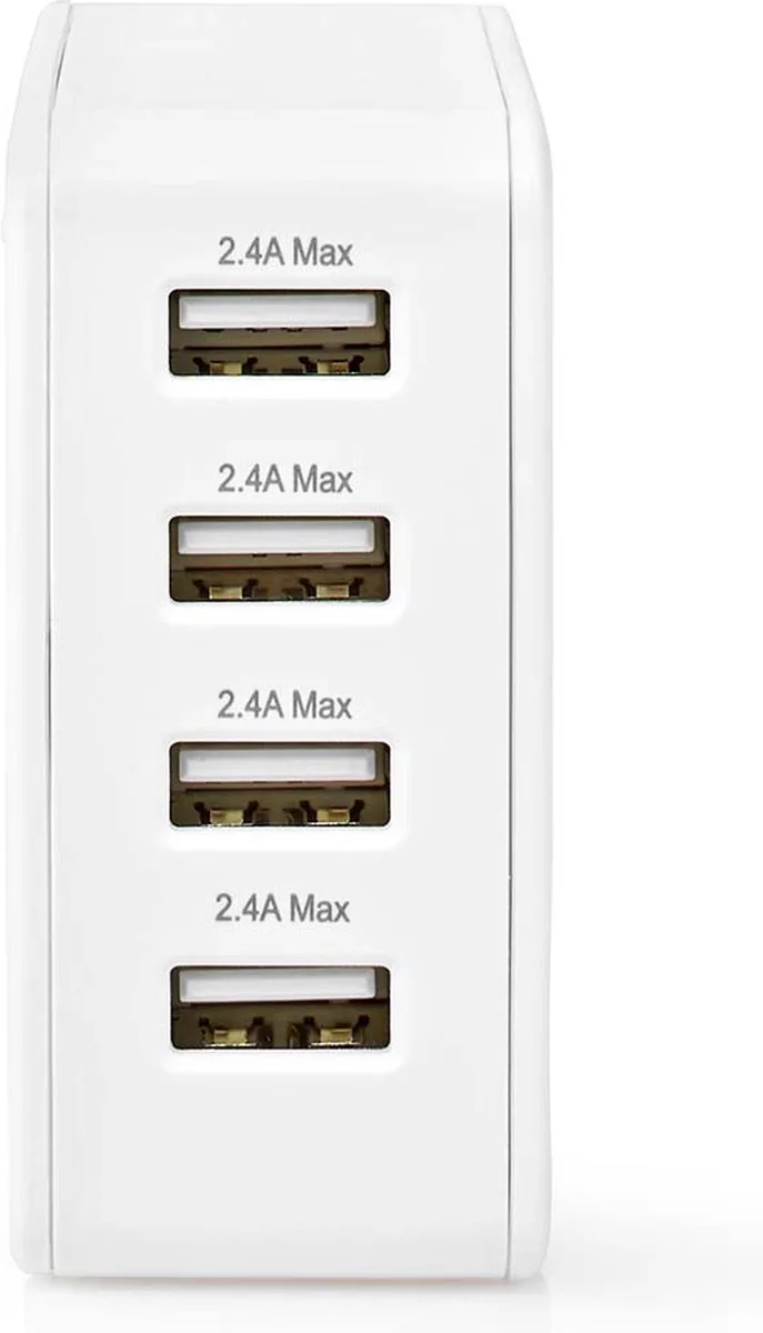 Oplader - 24 W - 4x 2.4 A - Outputs: 4 - 4x USB-A - Geen Kabel Inbegrepen - Single Voltage Output van Nedis in Wit – productfoto