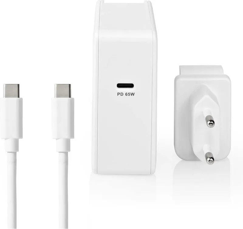 Oplader - 65 W - Snellaad functie - 3.0 / 3.25 A - Outputs: 1 - USB-C™ - USB Type-C™ (Los) Kabel - 3.00 m - Automatische Voltage Selectie by Nedis in White – product photo