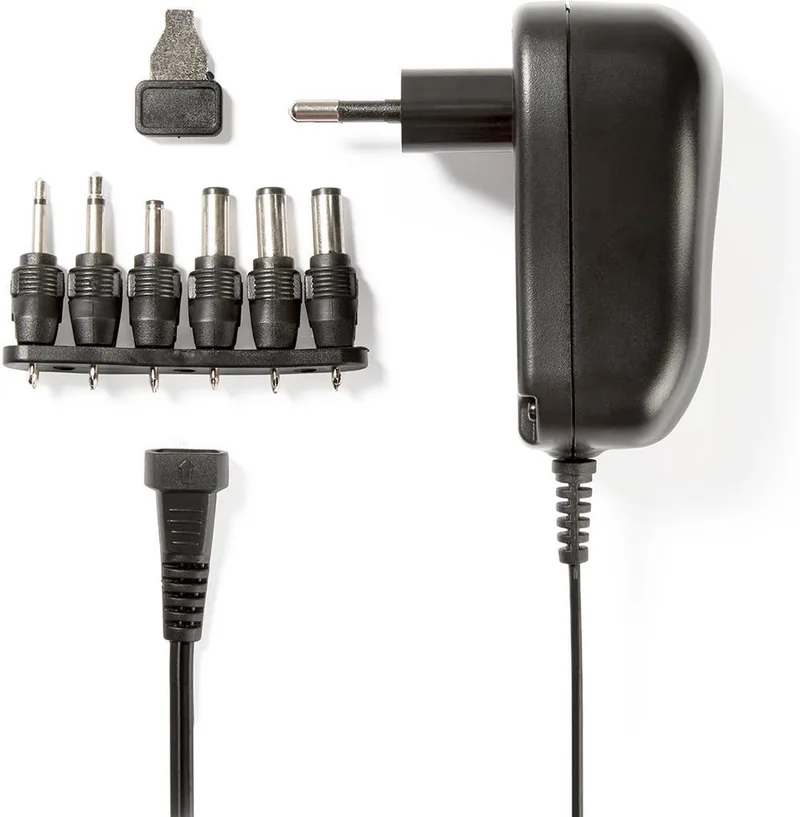 Universele AC-Stroomadapter - 12 W - 3 / 4.5 / 5 / 6 / 7.5 / 9 / 12 V DC - 1.80 m - 2.0 A - 6 plug(s) från Nedis i Svart – produktbild