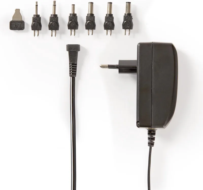 Universele AC-Stroomadapter - 24 W - 9 / 12 / 13.5 / 15 / 18 / 20 / 24 V DC - 1.80 m - 1.0 - 1.5 A - 6 plug(s) by Nedis in Black – product photo