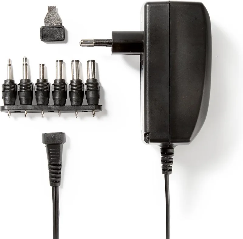 Universele AC-Stroomadapter - 27 W - 3 / 4.5 / 6 / 7.5 / 9 / 12 V DC - 1.80 m - 2.25 A - 6 plug(s) by Nedis in Black – product photo