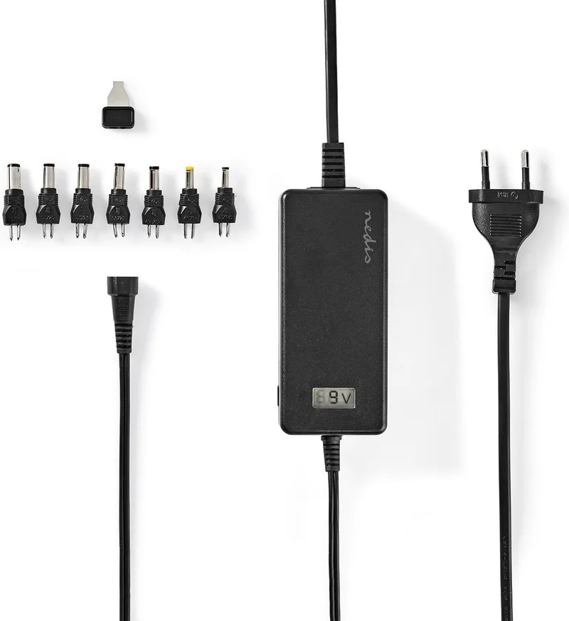 Universele AC-Stroomadapter - 36 W - 12 / 13 / 14 / 15 / 16 / 17 / 18 / 18.5 / 19 / 19.5 / 20 / 21 / 22 / 23 / 24 V DC - 1.80 m - 2.4 - 3.0 A - 7 plug(s) by Nedis in Black – product photo
