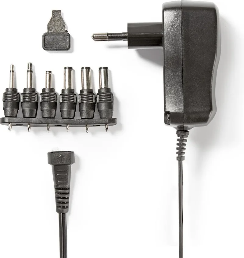 Universele AC-Stroomadapter - 7.20 W - 3 / 4.5 / 5 / 6 / 7.5 / 9 / 12 V DC - 1.80 m - 1.0 A - 6 plug(s) by Nedis in Black – product photo