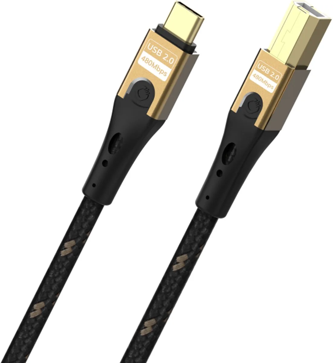 D1C9548 USB-C-kabel USB 2.0 USB-C, USB-B stekker 2 m Afscherming gevlochten van Oehlbach in Zwart, Goud – productfoto