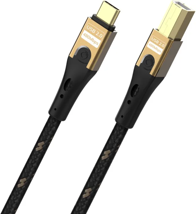 Câble USB-C USB 2.0 USB-C®, USB-B mâle 2 m noir/or blindage par tresse D1C9548