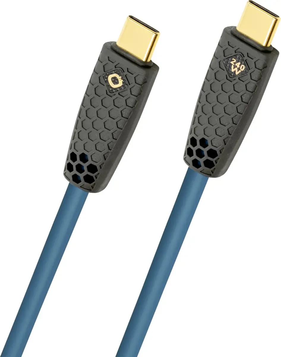 USB-C-kabel USB-C-stekker 2 m gevlochten afscherming, vergulde stekkers D1C9567 van Oehlbach in Petrol – productfoto