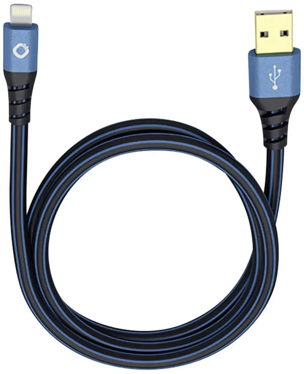 USB-kabel USB 2.0 USB-A-hanstik, Apple Lightning-stik 0.50 m Blå , Sort forgyldte stik 9321 fra Oehlbach i Blå, Sort – produktbillede