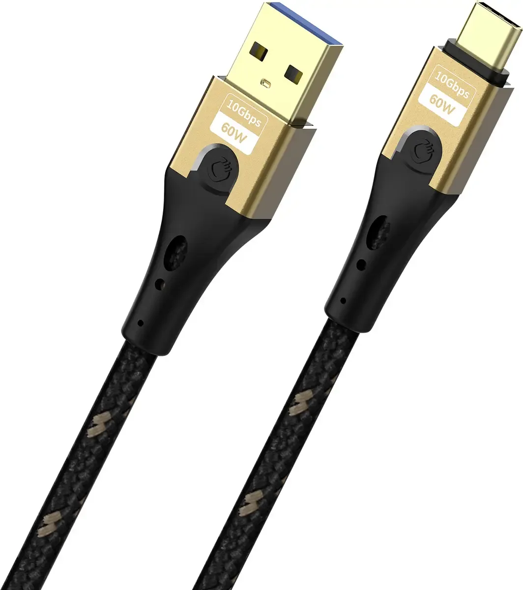 USB-kabel USB-A-stekker, USB-C-stekker 2 m gevlochten afscherming D1C9552 van Oehlbach in Zwart, Goud – productfoto