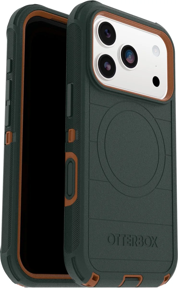 Defender Pro - Geschikt voor iPhone 17 Pro hoesje - Magsafe Backcover - Groen/Oranje van OtterBox in Groen – productfoto