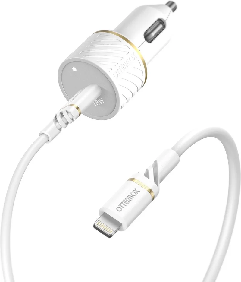 OtterBox 18W PD Autolader Fast Charge + USB-C naar Lightning Kabel 1M van OtterBox in Wit – productfoto
