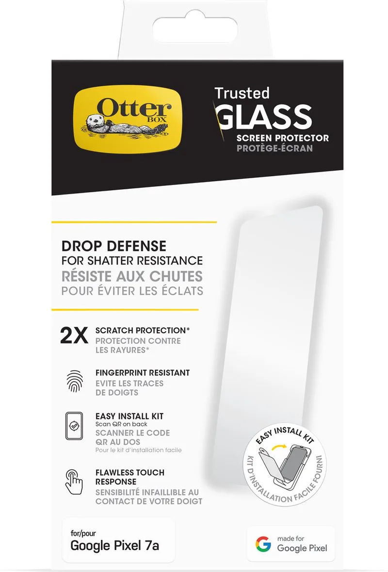 Trusted Glass-screenprotector voor Google Pixel 7a, gehard glas, x2 krasbescherming, bescherming tegen vallen en splinters från OtterBox – produktbild