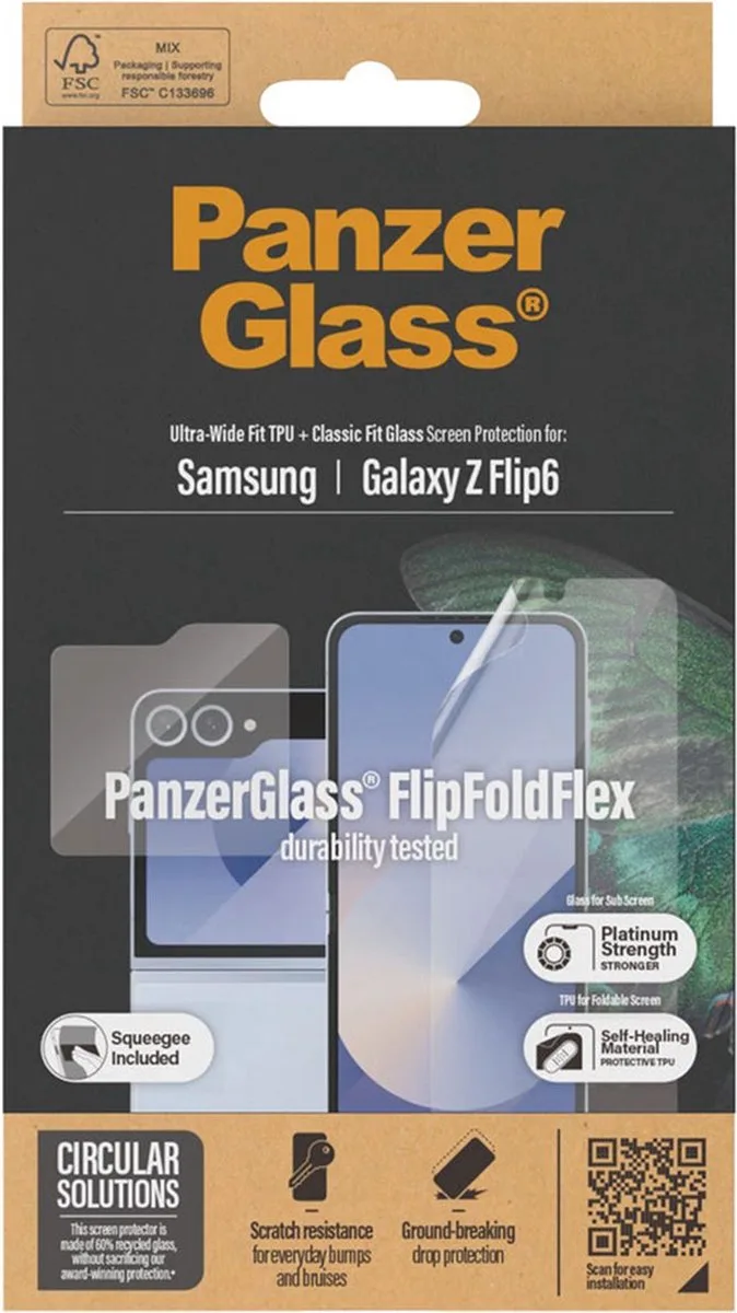 Anti-Bacterial Case Friendly Screenprotector geschikt voor Samsung Galaxy Z Flip 6 / Flip 7 FE van PanzerGlass – productfoto