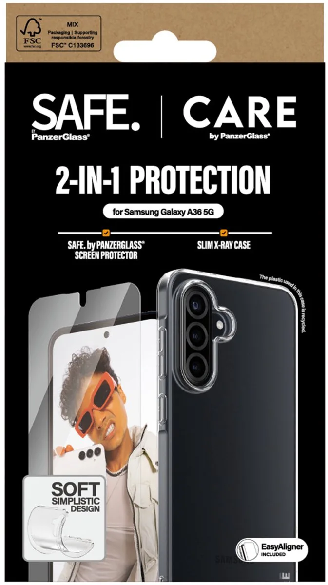 CARE by PanzerGlass Fashion Backcover XR + Ultra-Wide Fit Screenprotector incl. applicator geschikt voor Samsung Galaxy A36 från PanzerGlass i Transparent – produktbild