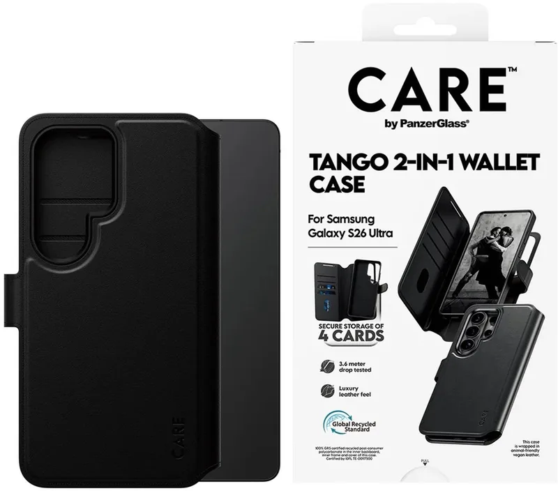 CARE by PanzerGlass Tango 2 in 1 Wallet Case geschikt voor MagSafe geschikt voor Samsung Galaxy S26 Ultra van PanzerGlass in Transparant – productfoto