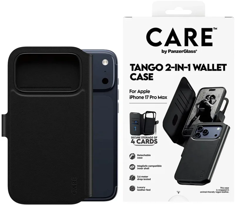 CARE by PanzerGlass Tango 2 in 1 Wallet Case geschikt voor MagSafe geschikt voor iPhone 17 Pro Max - Black by PanzerGlass in Black – product photo