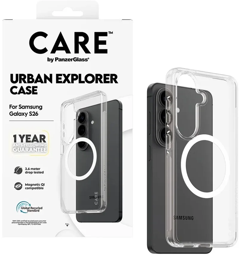 CARE by PanzerGlass Urban Explorer Case - w. - Wit Qi Samsung Galaxy S26 fra PanzerGlass i Gennemsigtig – produktbillede